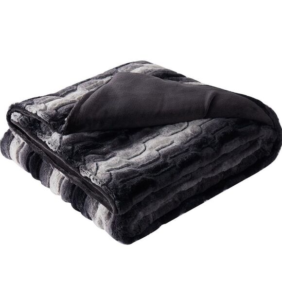 Christian Siriano Black Faux Fur Throw In Gift Box, Black And Brown Polyester - Picture 3 of 8